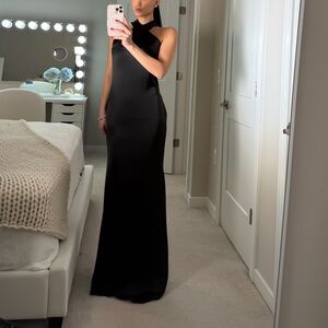 Club L London Black satin maxi dress with halter neck and zip back #glamour